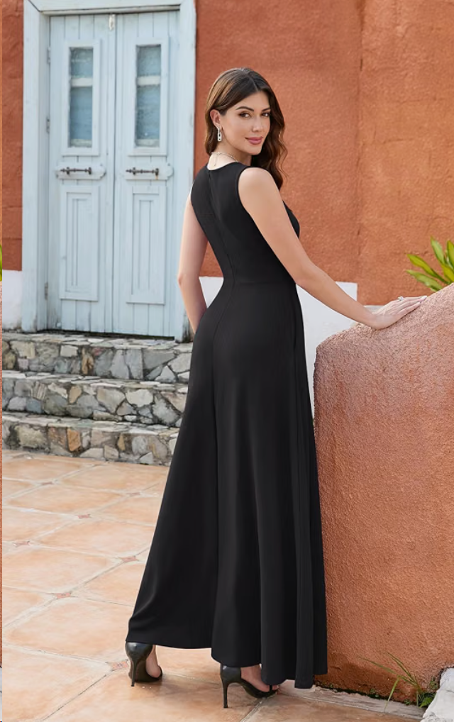 Women's V Neck Sexy Split Cocktail Dress with Pockets Ruffle Party Long Formal Dress