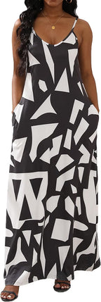 Womens Casual Fashion Sleeveless Plus Size Loose Long Sexy Maxi Dress with Pockets