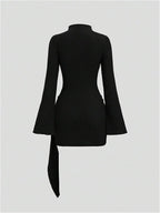 Women's Long Sleeve Dress Tie Waist Ruched Bodycon Mini Dress