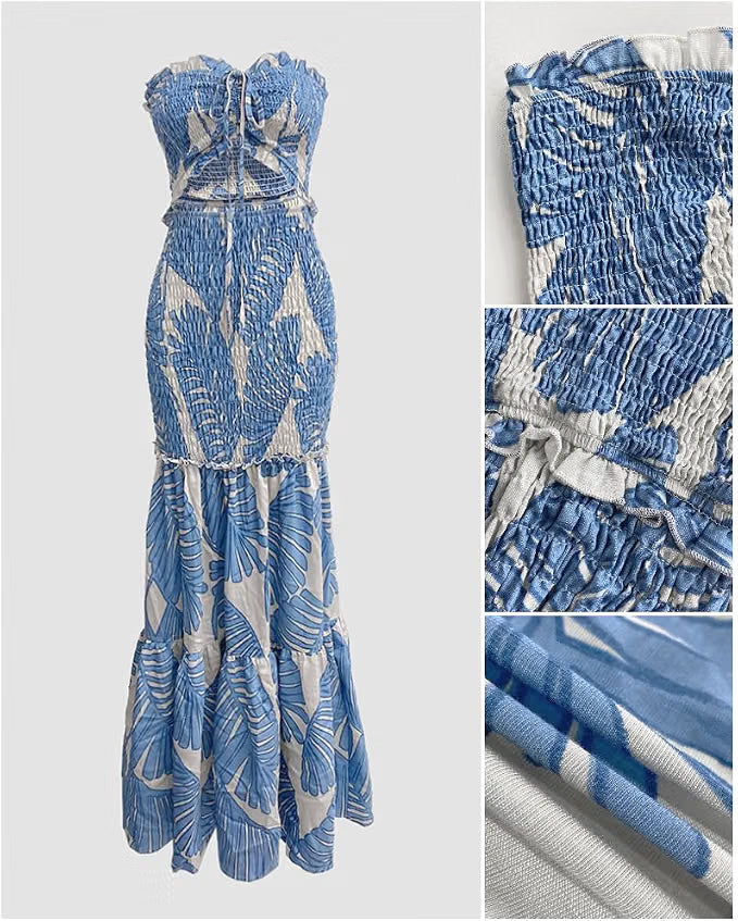 Floral Vacation Dress Halter Tie Ruched Womens Maxi Dress